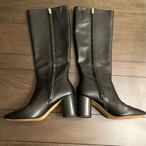 Coach Black Leather Mid-Calf Block Heel Boots
